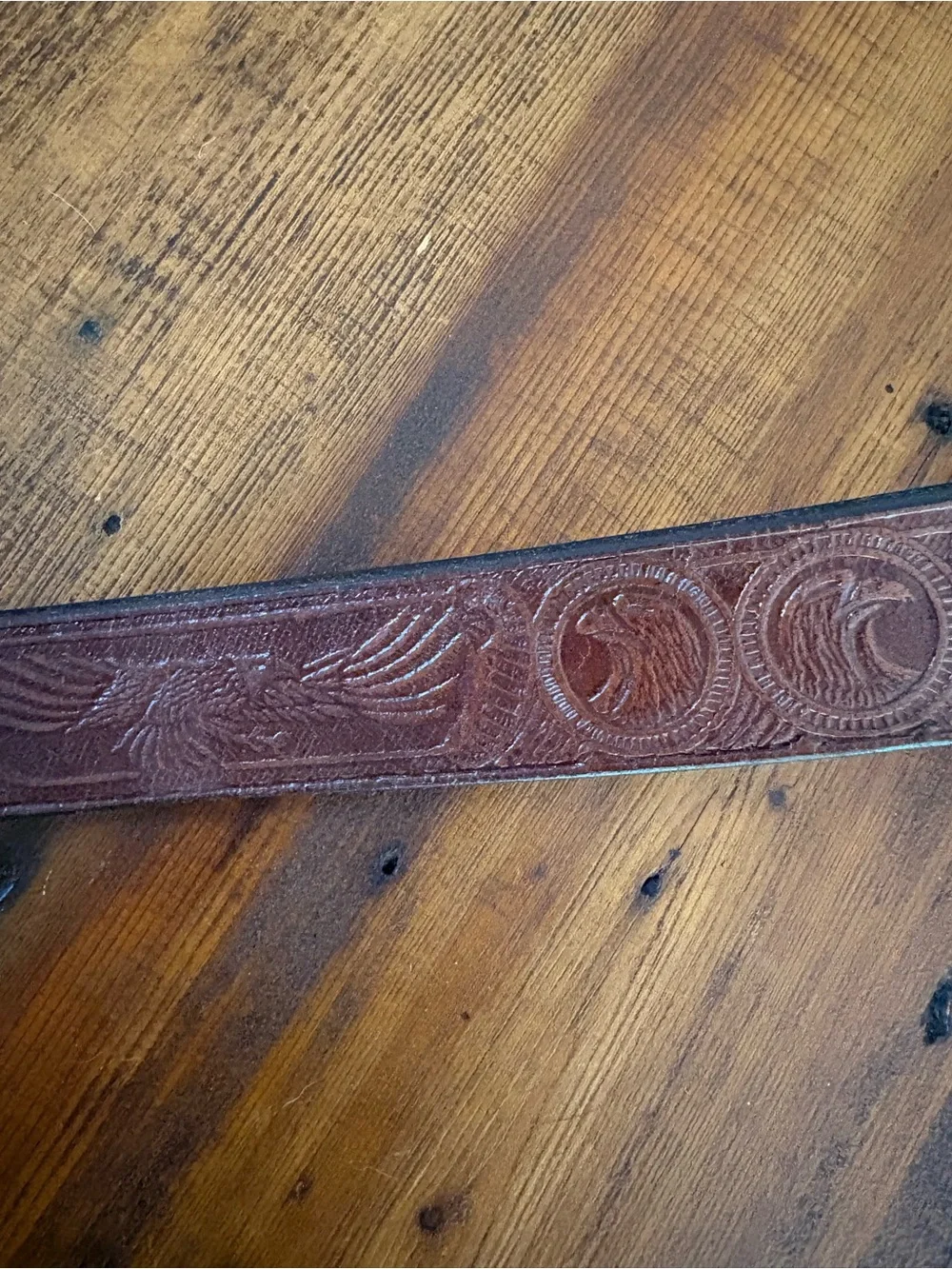 Vintage CL Handtooled Flying Eagle Western Patriotic Leather Belt Brown Sz 44
